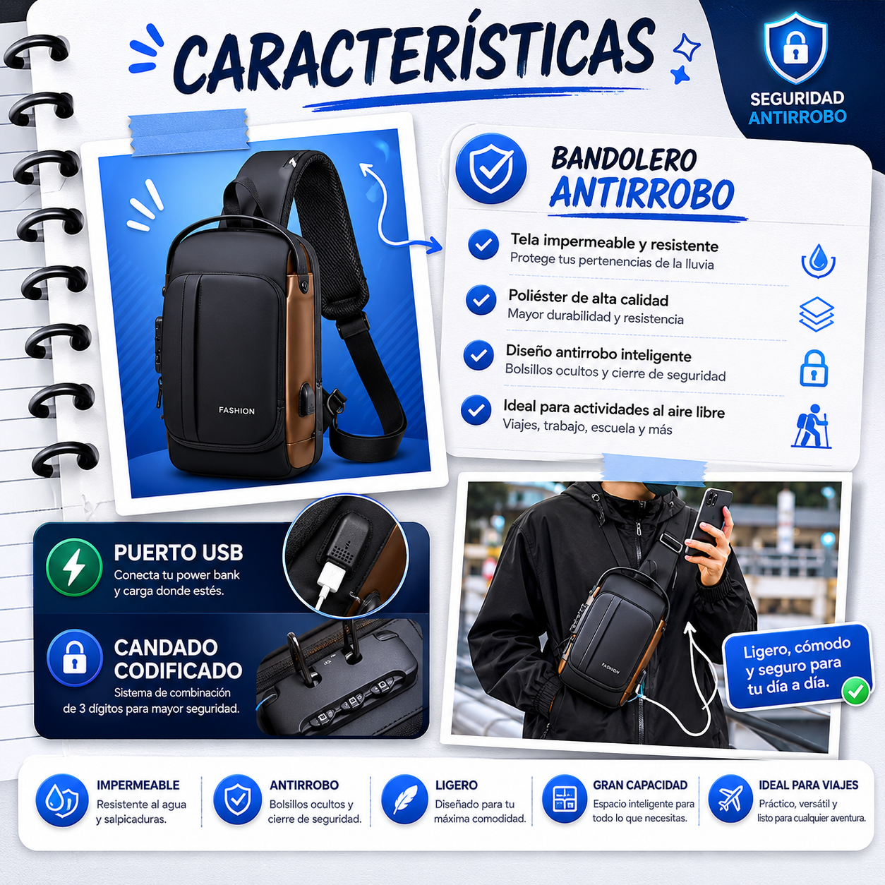 Bandolero Antirrobo con Puerto USB